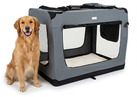 Cozy Pet Fabric Dog Crate in Grey, XXL Size 101cm, Cat Pet Carrier Soft Sided Travel Crate Folding Transport Travel Cage Ideal for Dogs, Puppies, Cats, Rabbits, etc. FDC-XXL-GR
