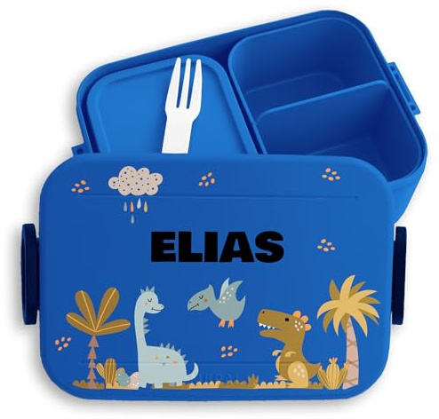 Kinder Bento Box Midi Lunchbox für Mepal Bentobox - Dino - Brotdose Dinosaurier I Jausenbox Dinos I Vesperbox Dinomotive I Dinosaurus - 900 ml - Blau - brotbüchse kindergarten