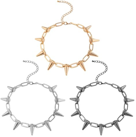 3 st nit halsband, justerbar nyckelbenskedja, halsband för män och kvinnor, retro personlighet krage, mode metallkedja, punk tillbehör