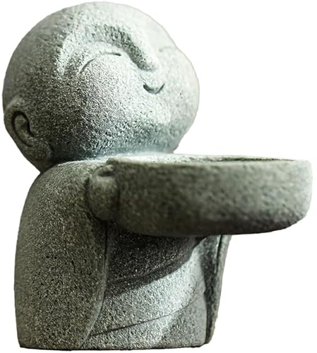 ZKSYLSM Sandstone Buddha Statue Candle & Incense Cone Holder, Small Jizo Figurine for Home Decor, Tiny Buddha Zen Monk Tealight Holder for Desk, Shelf or Nightstand, 3.5 H Mini Stone Decor Gift
