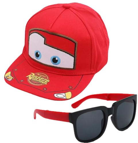 HTGWCG 2 Pcs Rouge Car Casquette De Baseball et Rouge Car Lunettes De Soleil,Casquette de Baseball Réglable, Adjustable Casquette Enfant Garcon, Chapeau D'été pour Garçons Filles