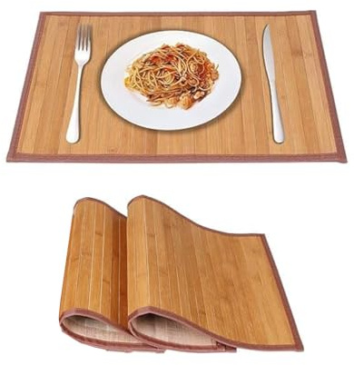 Tovagliette di bambù per tavolo da pranzo, Tovagliette Americane Legno di Bamboo Set di 4-2, Stain-Resistant, Heat-Resistant Place Mats, Durable e Robust Dining Place Mats per tavolo da cucina (2)
