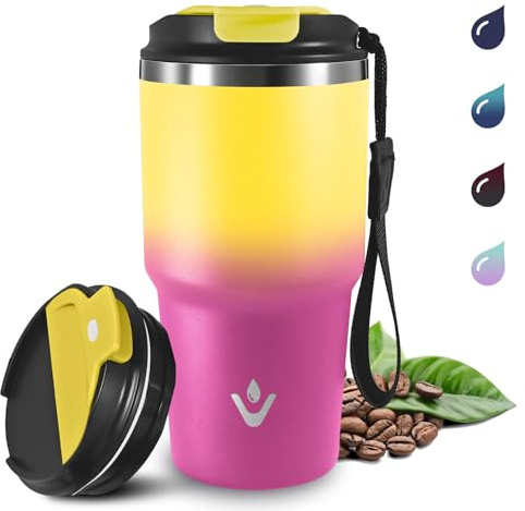 Grsta 600ml Taza Termica, Vaso Termico de Acero Inoxidable, Taza Termo Aislada al Vacío, Mantiene el frío 8h y el calor 6h, Antifugas Vaso Termo Cafe para Llevar, para Frío y Caliente
