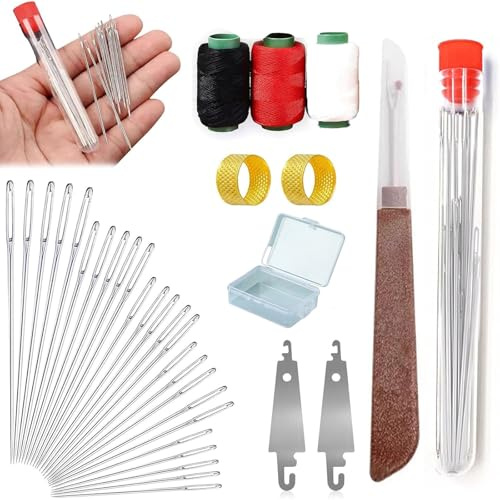 Kit De Costura, 2026 Nuevo Juego De Agujas De Coser Ojo Grande Acero, 37 PCS Set Portátil De Acero Inoxidable, Agujas Hilo Para Costura Manual DIY Reparación (34PCS)