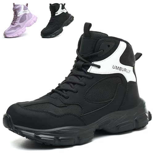 Ayqyc Scarponi Antinfortunistiche Donna Invernali Alte Scarpe da Lavoro con Punta in Acciaio Comode Leggere Scarpe Antinfortunistiche Nero 39 EU