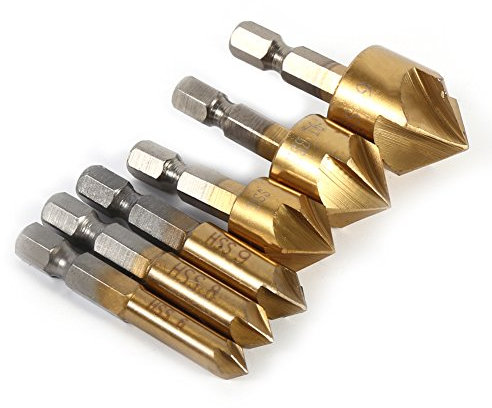Fraise conique forets, 6 pcs HSS à chanfreiner Fraise conique 1/10,2 cm Tige hexagonale 90 degrés Bois chanfreinage Cutter 6 Mm-19 mm