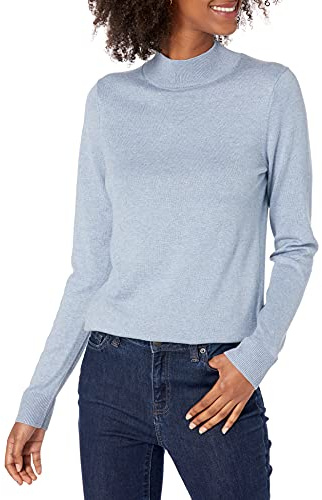 Amazon Essentials Damen Leichter Pullover mit Stehkragen (in Übergröße erhältlich), Indigoblau Meliert, S