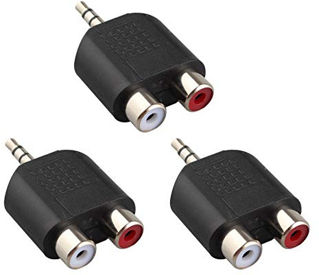 Jopto Lot de 3 prises jack stéréo mâle 3,5 mm vers 2 prises RCA phono femelles jack audio en Y plaqué nickel convertisseur stéréo RCA vers 3,5 mm mono pour ordinateur TV Noir