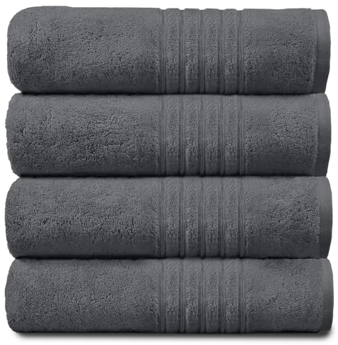 GC GAVENO CAVAILIA Ultra Soft Hand Towels For Bathroom, 4 Pk Egyptian Cotton Towels, Highly Water Absorbent, Charcoal, 50x80 Cm, 555957