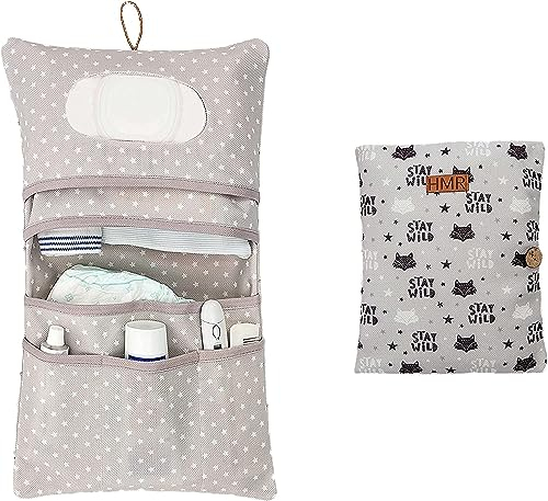 HAMUR HOME Windeltasche Organizer und Kosmetiktasche 2in1 - Kleine Wickeltasche für Unterwegs Mamas Windeln Creme Tücher Baby Organizer (Fox)