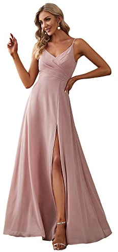 Ever-Pretty Vestito da Damigella Donna Elegante Tracolla Regolabile Senza Schienale con Spacco Chiffon Abito da Damigella ES0128B
