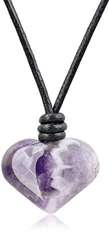 COAI Geschenkideen Damen Lederband Halskette mit Edelsteine Herz Anhänger aus Amethyst