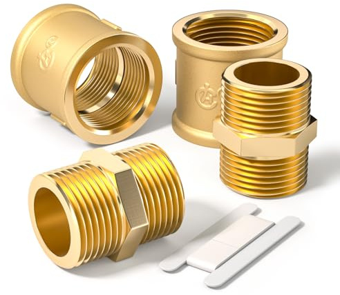 Bwintech 4 piezas de rosca hexagonal de latón BSP hembra y macho de 1 a 1 pulgada y conector de acoplamiento hexagonal para conversión de conexión de tuberías