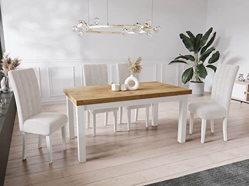 WFL GROUP Moderner Rechteckiger Ausziehbarer Esstisch - Platzsparend - Weißen Holzbeine - 170 bis 250 cm - Hergestellt in EU - 170 x 90 cm - Lancelot Eiche