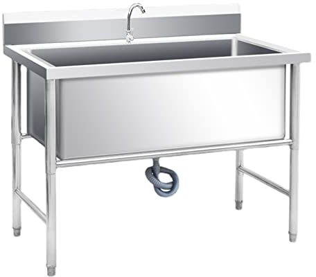 LBONG Freistehende Edelstahl Spültisch Waschtrog Verpflegung Kommerziell Spüle Für Küche Werkstatt Bauernhaus (100X60X80cm/39.3X23.6X31.4in)