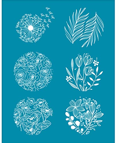 OLYCRAFT Runde Blumen Ton Schablonen Blumenblatt Siebdruck - 10x12.7 cm für Polymer Ton Löwenzahn Rose Mesh Transfer Schablonen für Schmuckherstellung