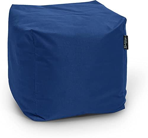 BuBiBag Sitzpouf für Outdoor Sitzsack, Fußhocker ideal für Gaming Sitzsäcke, Wetterfest, Outdoor Pouf (35x35x35cm, Dunkelblau/Marine)