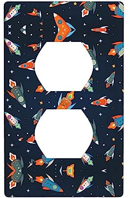 Rocket In Space Unbreakable Midsize Outlet Cover,Impact Resistant Switch Plate,Decorative Wall Plate Cover