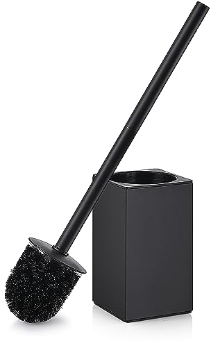 QIUFEN Scopino WC Nero, Spazzolone Bagno WC con 2 Testine, Scopino Bagno wc, Acciaio Inox, Asciugatura Rapida, Scopino per WC, Bagno