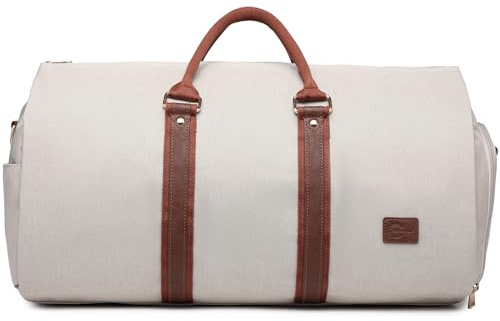 seyfocnia Bolsa de Viaje Convertible para Ropa, Bolsa de Lona para Hombres y Mujeres, 2 en 1 para Colgar, Maleta, Traje, Negocios, Bolsa de Viaje, Beige, Clásico
