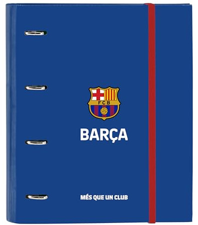 Safta F.C. BARCELONA 2ª EQUIPACIÓN - Carpeta 4 Anillas de 35 cm con 100 Hojas A4, Ideal para Niños de Diferentes Edades, Cómoda y Versátil, Calidad y Resistencia, 27x3.5x32 cm, Color Azul y Granate