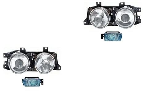 Johns, Juego de faros halógenos principales aptos para BMW Serie 5 E34 88-95 Super-DE H1 + niebla