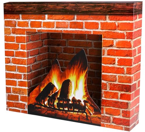 Chimenea de cartón de Navidad - Chimenea de cartón de ladrillo rojo artificial 3D - Chimenea de ladrillo de pie - Fondo de chimenea falso para decoración de Navidad