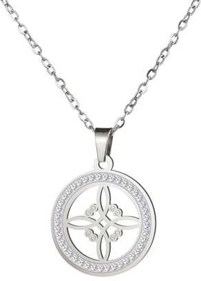 Dreamtimes Collier de nœud de sorcière pour femmes acier inoxydable clair couleur or Zircon pendentif rond chaînes Celtique Quaternaire Wicca anneau de nœud sorcellerie amulette bijoux