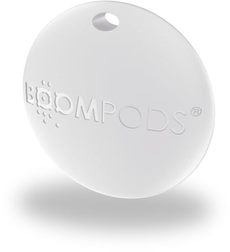 Boompods Boomtag Schlüsselfinder - Smart Tag Wallet Finder, Mini GPS Tracker Bluetooth kompatibel mit Apple Wo ist? App, Schlüssel- & Gegenstandsfinder für Schlüssel, Koffer, Kinder und Hund, Weiß