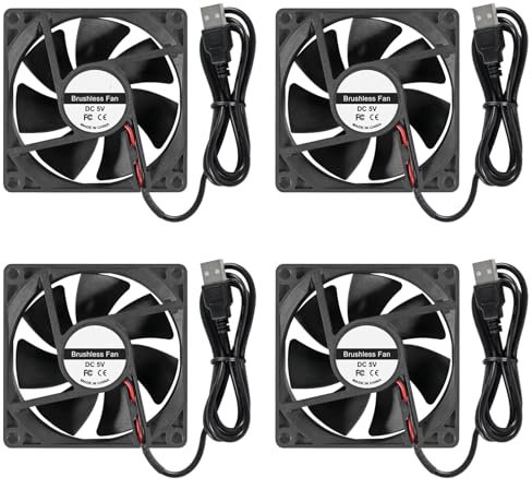 ALMOCN 4pcs 80mm USB Fan 5V USB Brushless 8025 80x25mm for Cooling DIY PC Computer Case 3D Printer CPU Coolers Radiators