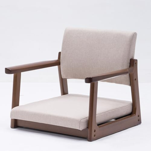 XLTEAM Beinloser Tatami-Stuhl Aus Massivem Holz, Bequemer, Gepolsterter Stuhl Mit Niedrigem Sitz, Mit Armlehne Und Rückenlehne, Gepolsterter Bodenstuhl Für Erkerfenster, Büro, Zuhause