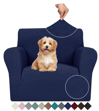 Ystyle Stretch Sofa Überzug 1 Sitzer, Sesselschoner rutschfest Mit Armlehne, Elastische Couch Überzug Jacquard, Universal Sofa Cover Moderne, Sofaschoner Hund Katze Wohnzimmer, Dunkelblau