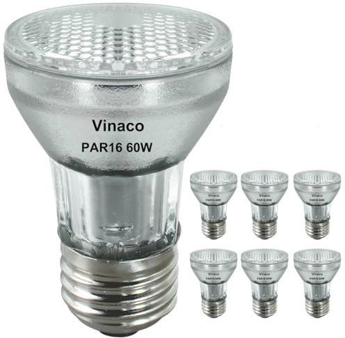 Vinaco PAR16 Bulb 120V, 6 Pack Long Lasting PAR16 Halogen Bulb 60 Watt with E26 Base, PAR16 Dimmable with 2800K Warm White, High Output PAR 16 Flood 60W for Range Hood Lights, Table Light, Track Light