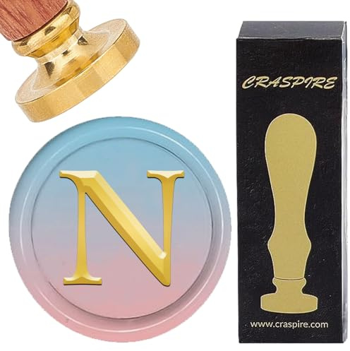 craspire Wachssiegel-Stempel Mit Anfangsbuchstaben N, Buchstabe, Vintage, Abnehmbare Messing-Siegelstempelköpfe, 25 mm, Kupfer, Mit Holzgriff Für Hochzeit, Weihnachten, Umschläge, Einladungen, Karten