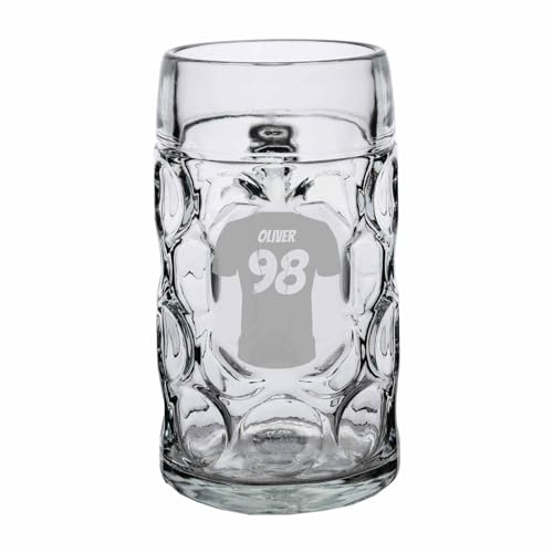 LUXENTU ISAR Maßkrug mit Gravur, Trikot, 1,0 l, 1 Stück | Personalisierter Bierkrug zum Geburtstag mit Fußball-Motiv für Bierliebhaber, spülmaschinenfest