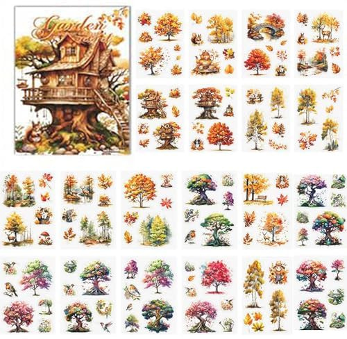 Alideco Set di adesivi vintage per album di ritagli, foresta, albero, casa, fiore, farfalla, adesivi per adulti, adesivi per diari per scrapbooking, pinzette, 20 fogli (qicansenlin)