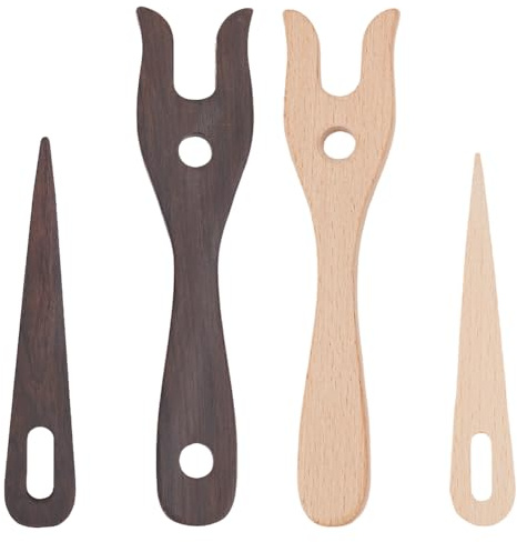 FREEBLOSS 4 Stück Strickgabel Und Nadel Set Aus Holz Webwerkzeuge Strickwerkzeuge Aus Holz In Originalfarbe Und Walnussholzfarbe Strickgabel Set Easy Weaver Strickwerkzeug