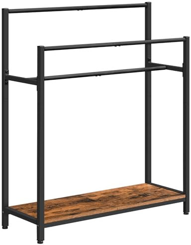 HOOBRO 3-lagiger freistehender Handtuchhalter, Deckenständer mit Ablage, Handtuchständer für Outdoor Pool, Badezimmer, Wohnzimmer, Schlafzimmer, Schwarz und Vintagebraun EBF30LB01