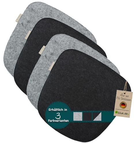 SILUK gemütliches Sitzkissen aus Filz 40cm x 40 cm - Komfortable Waschbare - 4er Set Grau I Schwarz für Bank Stuhl Stuhlkissen (Quadrat - Anthrazit/Grau)