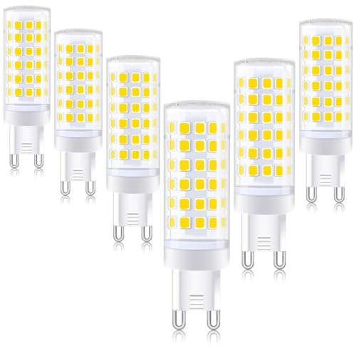 OPXELUYO G9 Led Light Bulbs Dimmable Equivalent 60W Halogen Bulb 700 Lumen AC 120V 6W Daylight White 6000K Pack of 6