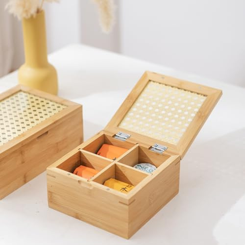 MMCCHB Vintage Wooden Tea Bag Storage Box, 4 or 6 Compartment, Desktop or Countertop Organizer