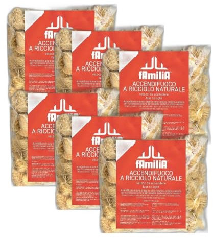 Magazzini GM Accendifuoco Rapido a Ricciolo in Lana di Legno e Cera Naturale, Ecologico, Senza Odore, Accensione Rapida, Comoda da Confezione da 20 Pz (6 Bustine)