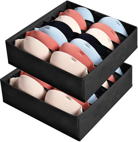 AiQInu Organizer Cassetti per Reggiseni,Set di 2 Organizzatore Cassetti Intimo Pieghevoli con 7 Scomparti,Organizer Armadio Biancheria Intima Divider Tessuto per Riporre Reggiseni,Calze e Cravatte