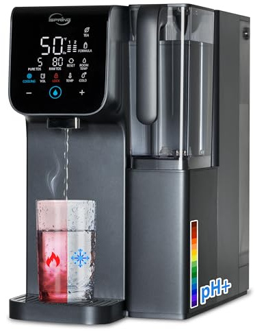 iSpring RCD100HCG Hot & Cold Reverse Osmosis System Countertop, Alkaline RO Water Filter Dispenser, 9 Temperature & 6 Dispensing Volume Options, TDS & Filter Lifespan Monitor, Plug and Play