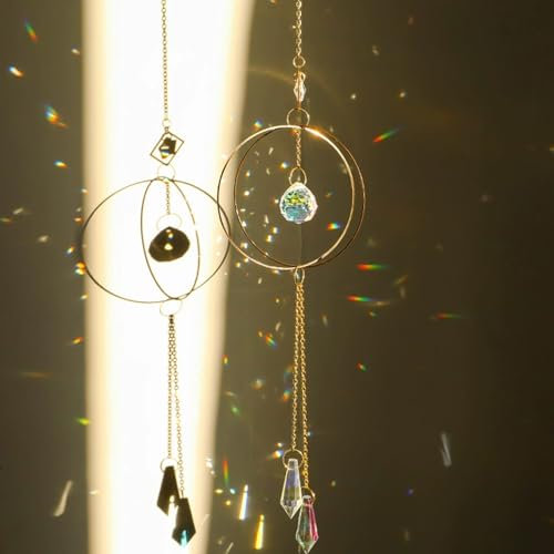 Alovez Sonnenfänger Kristall Hanging Windspiel Regenbogen Kristalle Anhänger Hanging Windspiel Regenbogen Sonnen Mond Anhänger Kristalle für Fenster Haus Garten Party Hochzeit Dekoration