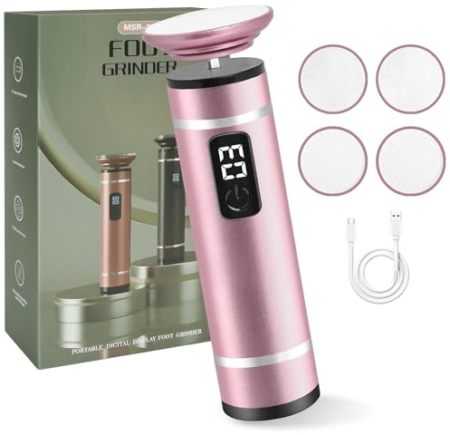 AOOWU Removedor Eléctrico de Callos de Pies, 3 Velocidades Ajustables Eléctrica Aparato de Pedicura con Disco de Pulido de Nanovidrio, Herramientas de Pedicura Recargables con LED Mostrar, Rosa Roja