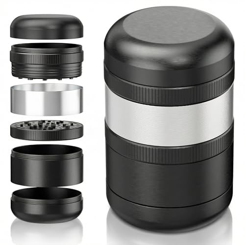 Viberium Metall Grinder Groß 60 mm - Crusher, Kräutermühle, Kräuter Zubehör Geschenk, Grind, Herb Grinder 5 teilig, XXL Cruncher Mühle Aluminium, Grinders Accessories, Grindr Gifts Set