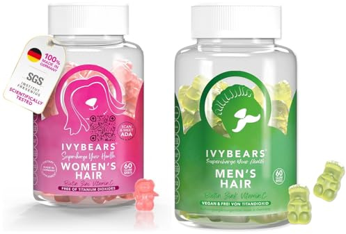 IvyBears® Couple’s Hair Vitamin Bundle – Women’s & Men’s Hair Growth Gummies – Biotin, Collagen, Zinc & Multivitamins – Stronger Hair, Skin & Nails – Vegan – 60 Count Each – 1 Month Supply
