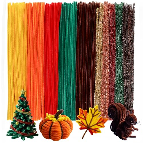Caydo 200Pcs Pfeifenreiniger in Herbstfarbe, dicke, flauschige Chenille-Stiele, Basteln für Kunst und Handwerk, perfekt für die Herstellung von Tieren, Blumen und festlichen Dekorationen