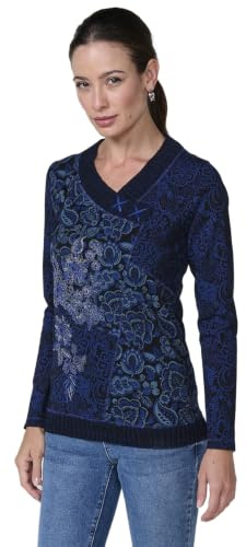 Koroshi Camiseta Manga Larga Mujer Cuello Pico Cruzado con Bordado Floral